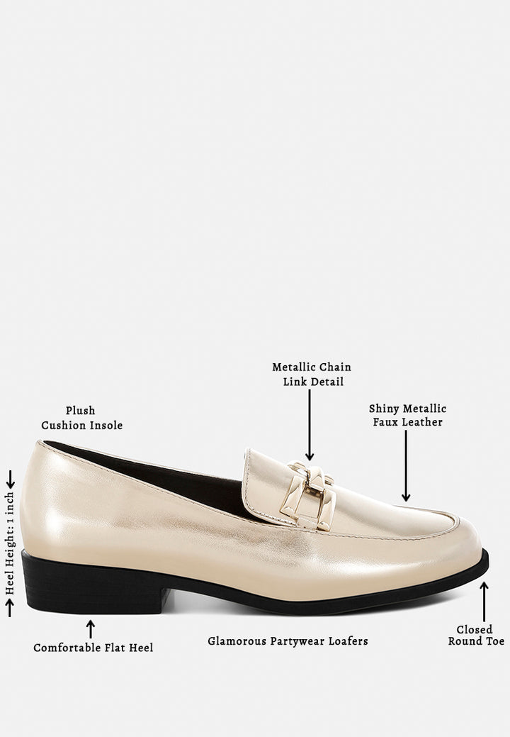 metallic horsebit detail loafers by rag#color_gold