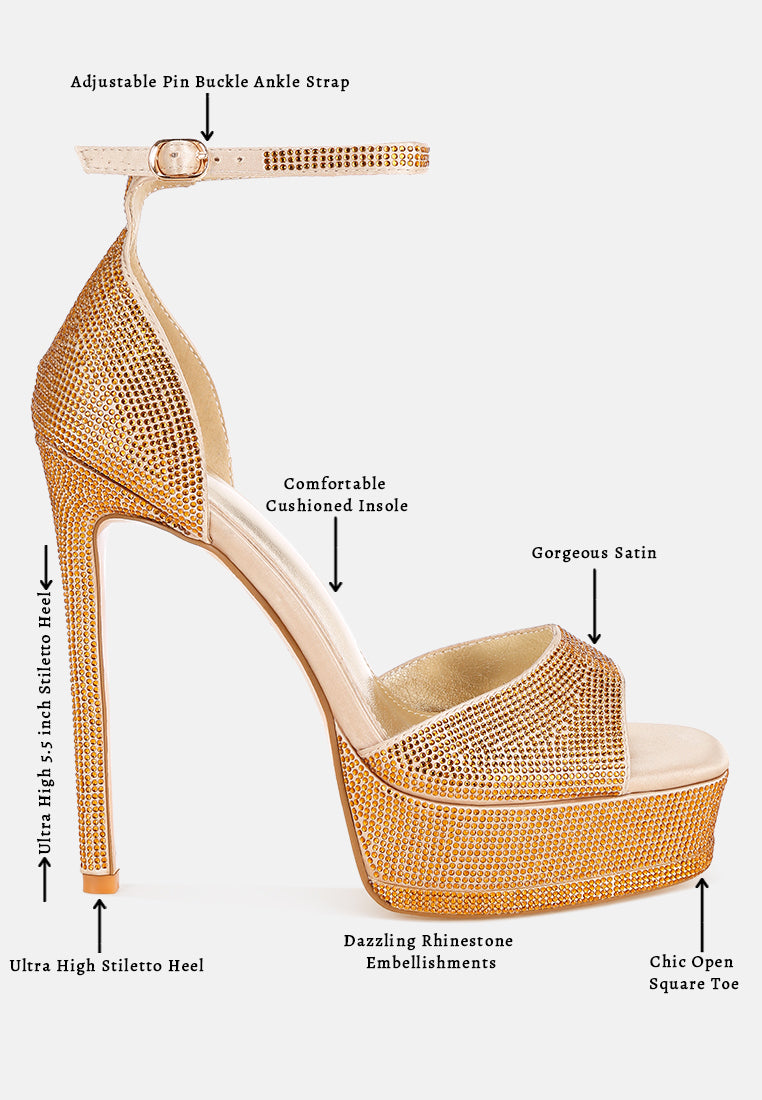 alaya rhinestones high stiletto heel sandals#color_gold Satin