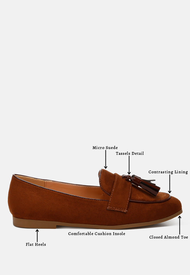 micro suede tassel loafers by ruw color_brown