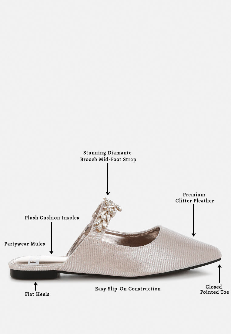 diamante strap glitter mules by rag#color_beige