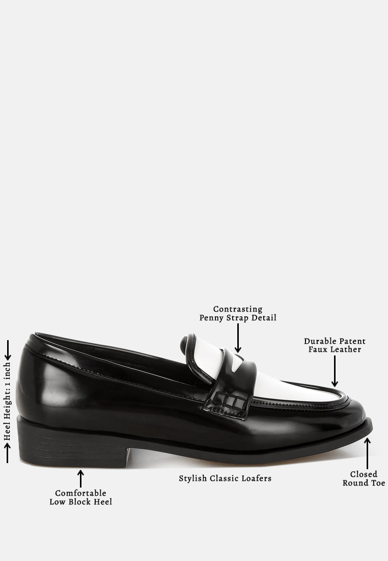 bugle duo tone penny loafers#color_black-white