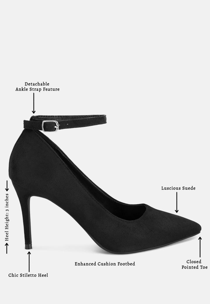 Dittany Ankle Strap Stiletto Heel Pumps#color_black-suede