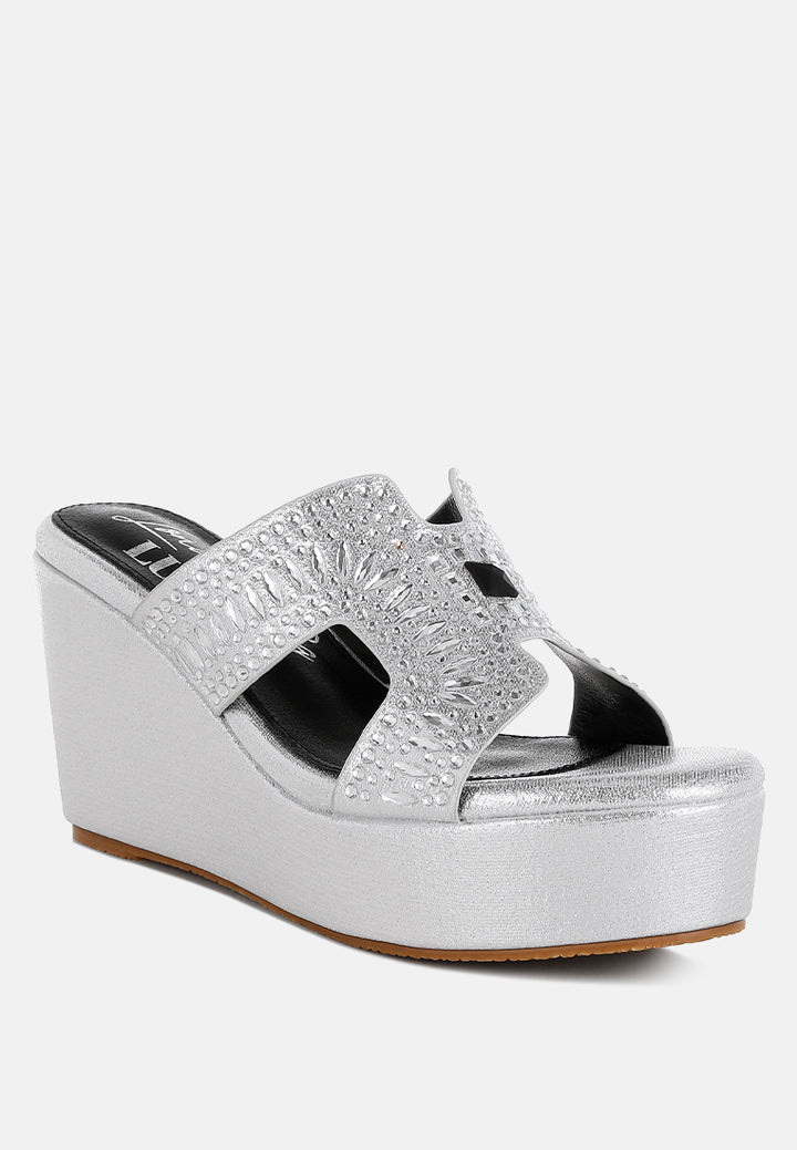 diamante & rhinestone detail cut-out sandals by ruw#color_silver