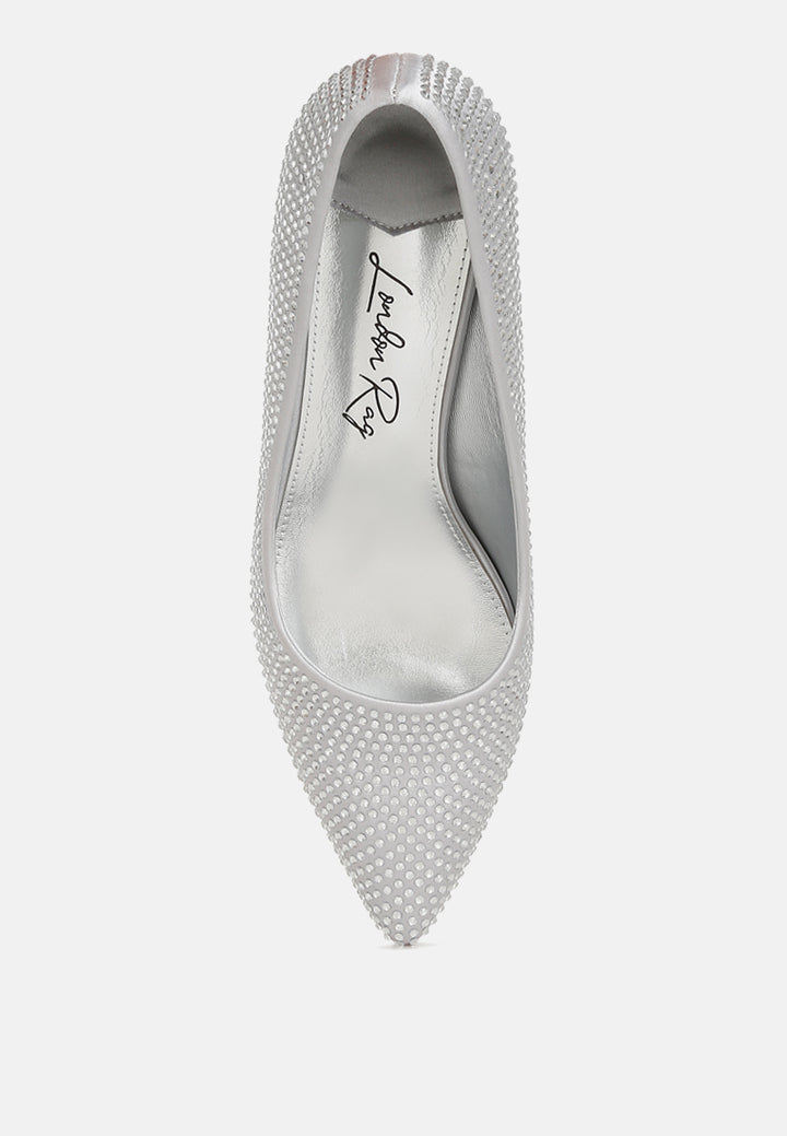 dinah rhinestones embellished kitten heel pumps#color_silver