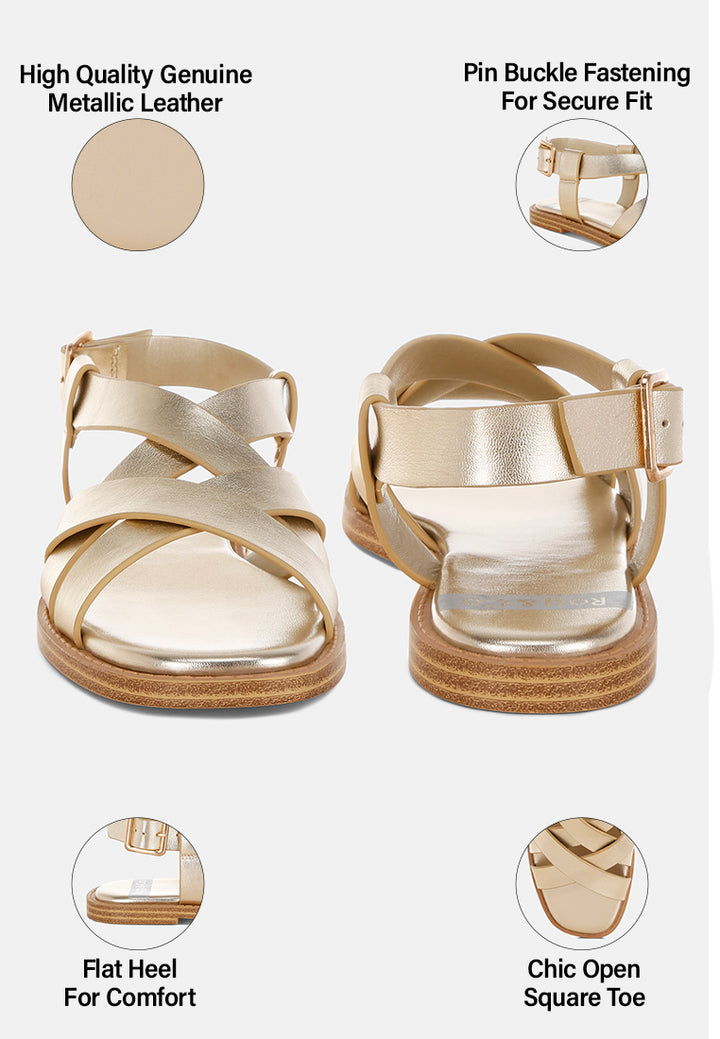 Zapatos planos con hebillas de cuero genuino doata #color_gold