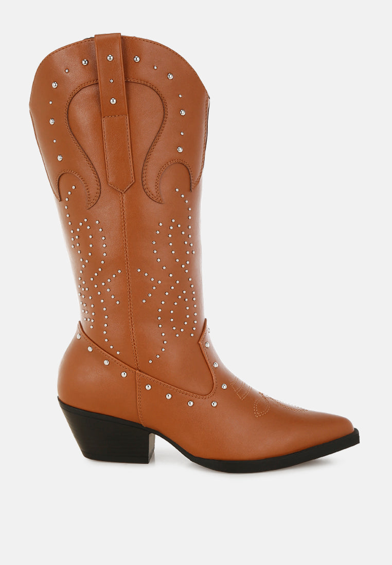 dockery studs embellished cowboy boots#color_tan