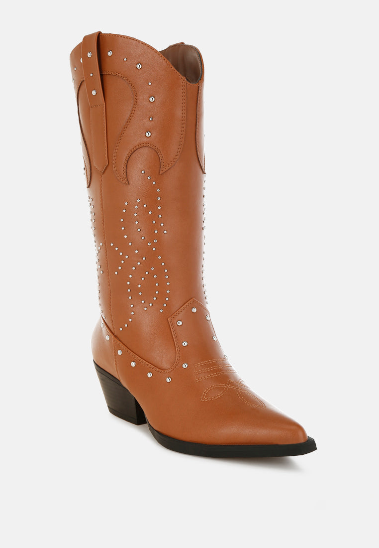 dockery studs embellished cowboy boots#color_tan