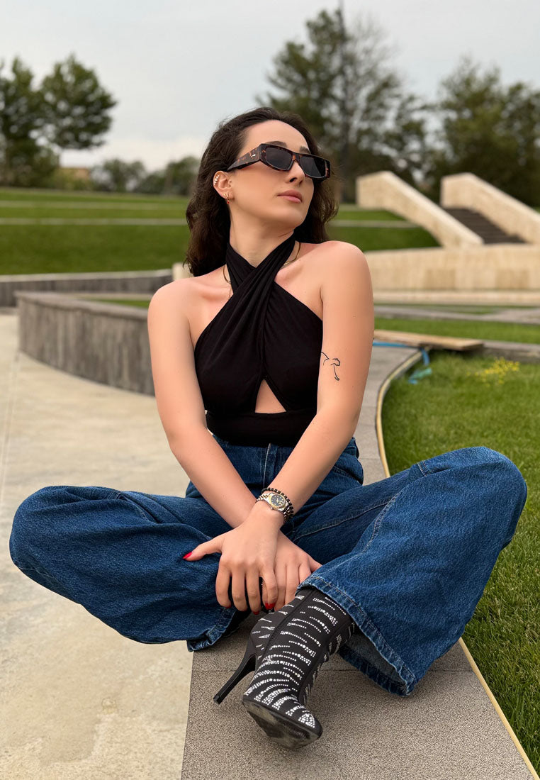 toget satin rhinestone ankle party boots#color_black