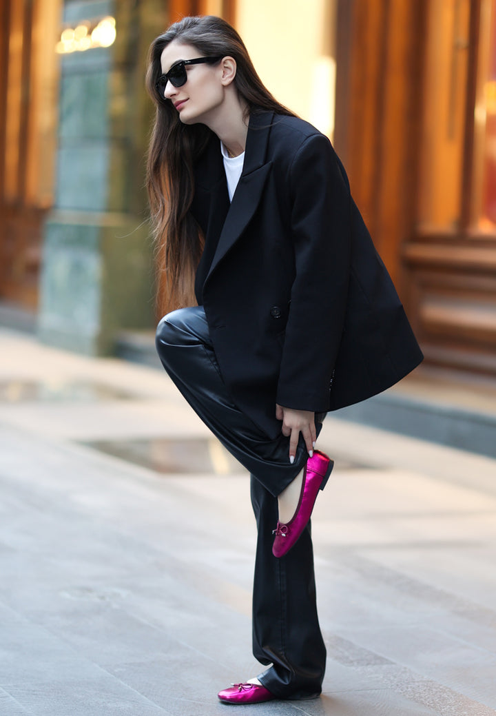 Bailarinas con lazo de piel sintética metalizada Primrose#color_fucsia