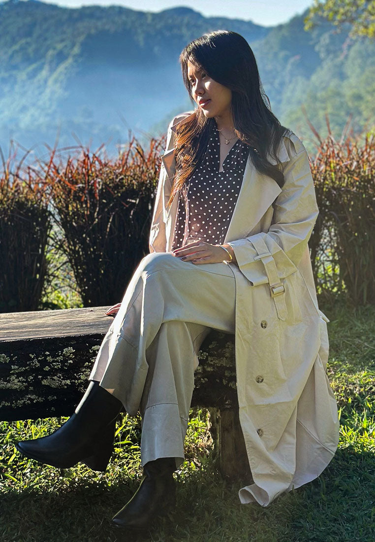 notched double breasted trench coat by ruw#color_stone