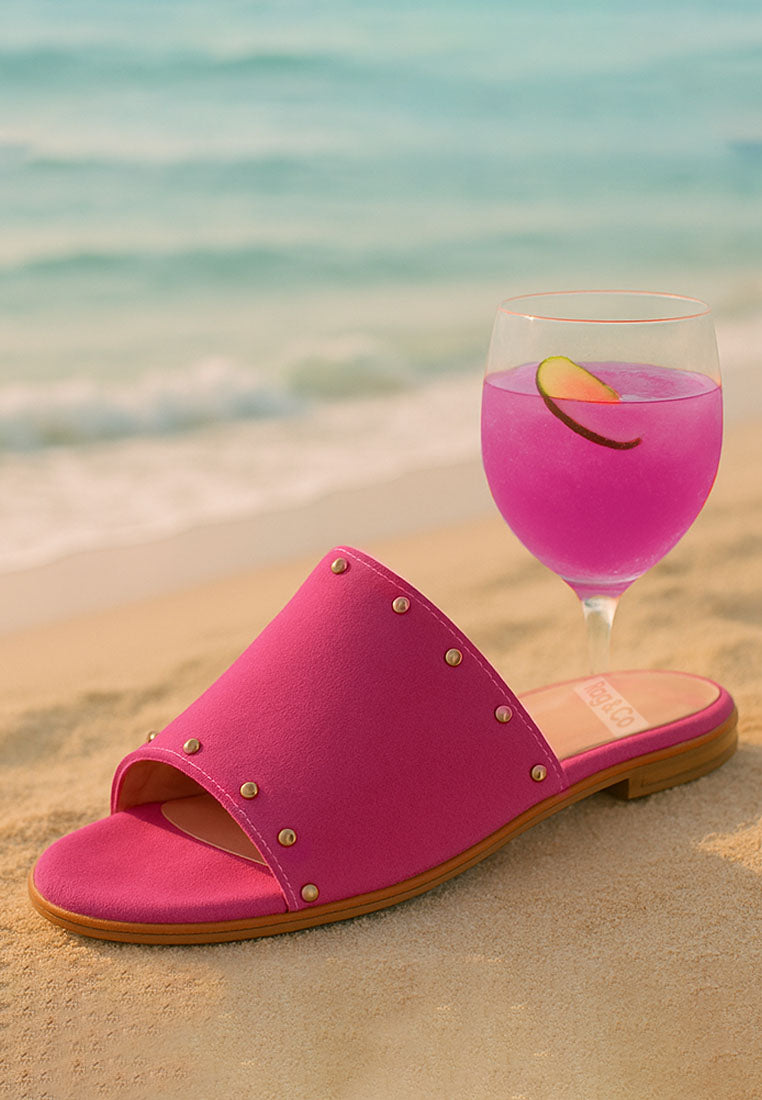 Zapatos planos odalia de piel de ante suave con tachuelas#color_fucsia