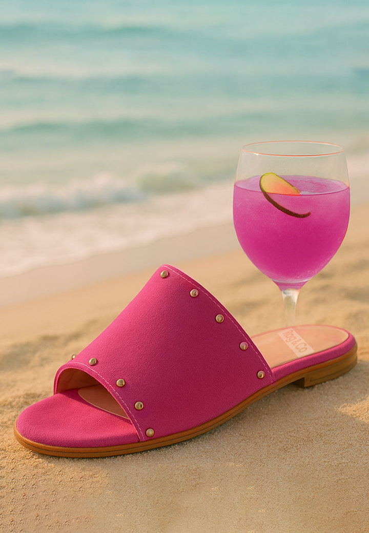 Zapatos planos odalia de piel de ante suave con tachuelas#color_fucsia