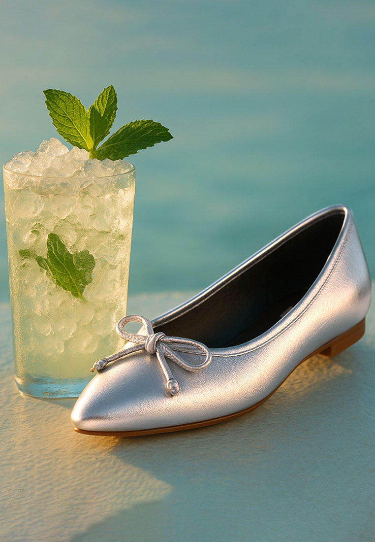 Ipara Bow Detail Metallic Ballerinas#color_silver