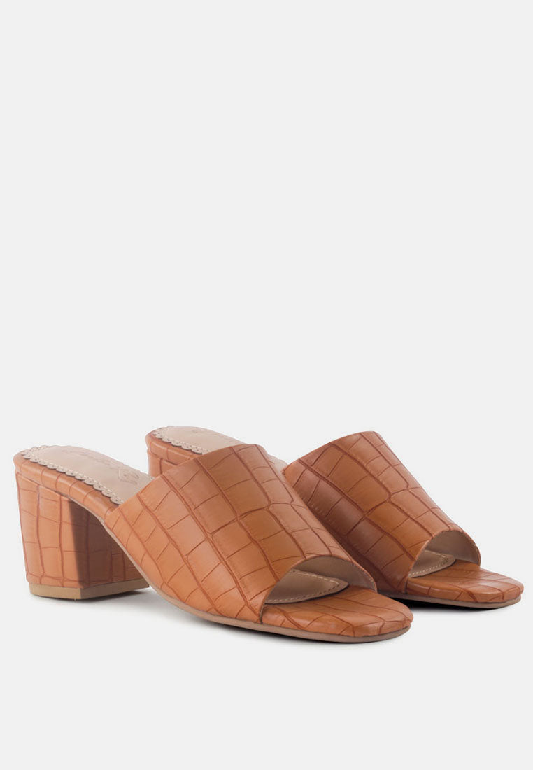 dumpllin croco slip-on block heel sandals#color_tan