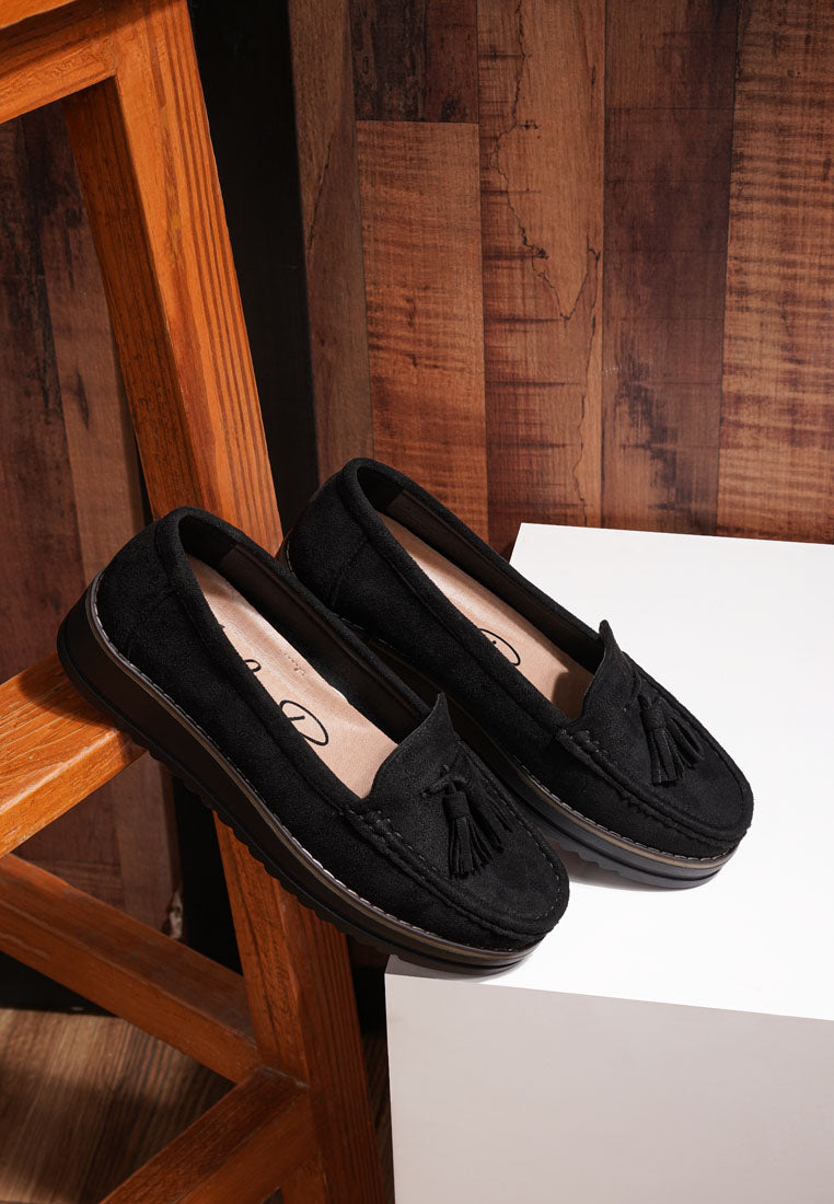 platform lug sole tassel loafers by rag#color_black