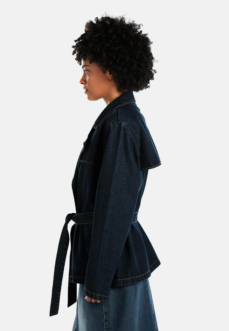 double-breasted denim trench with belt#color_indigo