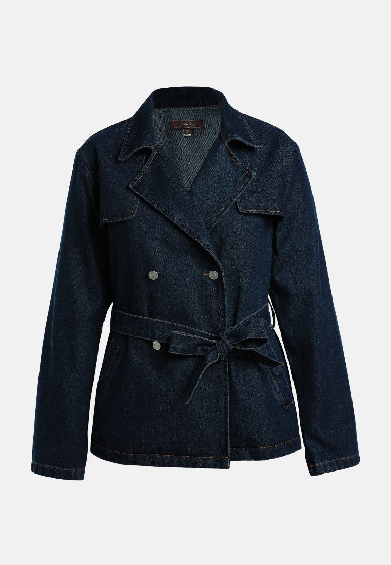 double-breasted denim trench with belt#color_indigo
