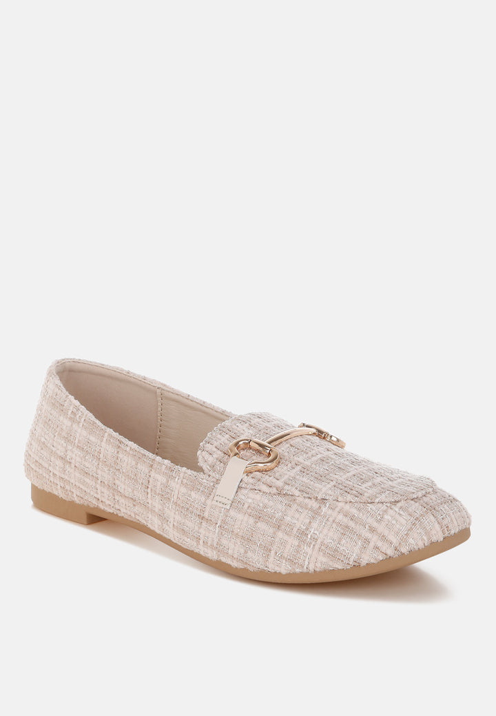 drairi horsebit detail tweed loafers#color_beige