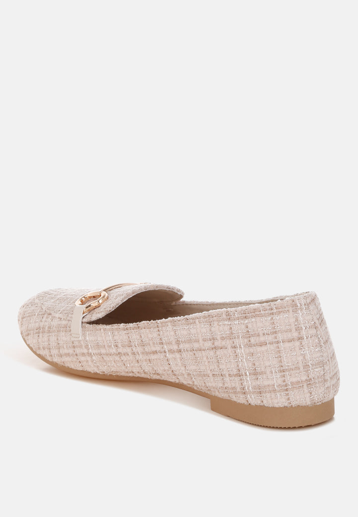 drairi horsebit detail tweed loafers#color_beige