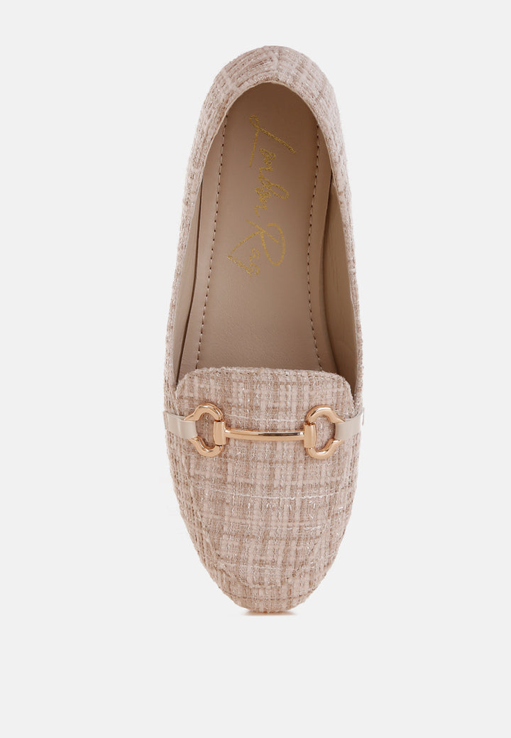 drairi horsebit detail tweed loafers#color_beige