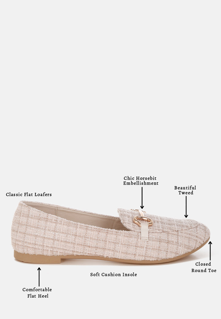 drairi horsebit detail tweed loafers#color_beige
