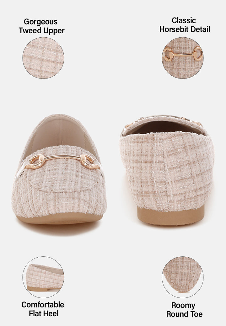 drairi horsebit detail tweed loafers#color_beige