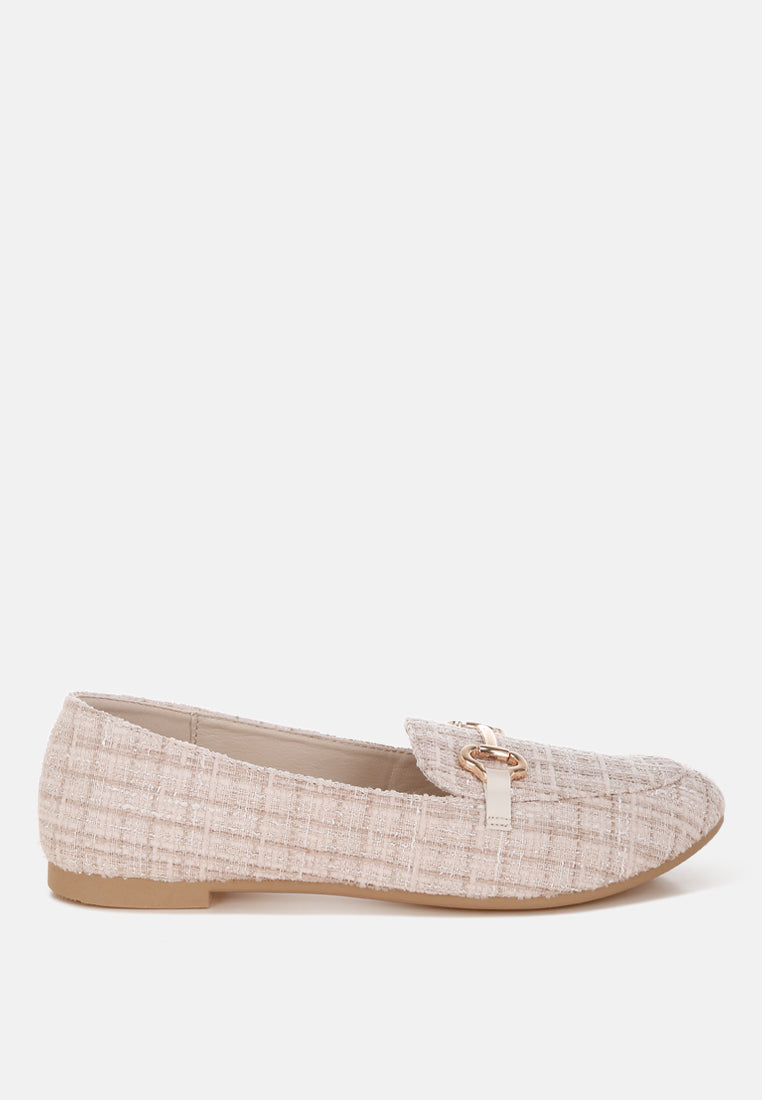 drairi horsebit detail tweed loafers#color_beige