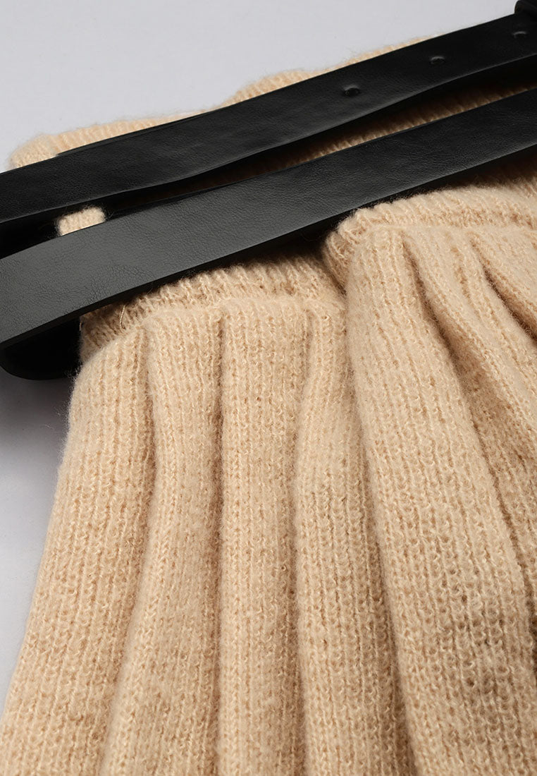 dual belt pleated skirt by ruw#color_khaki