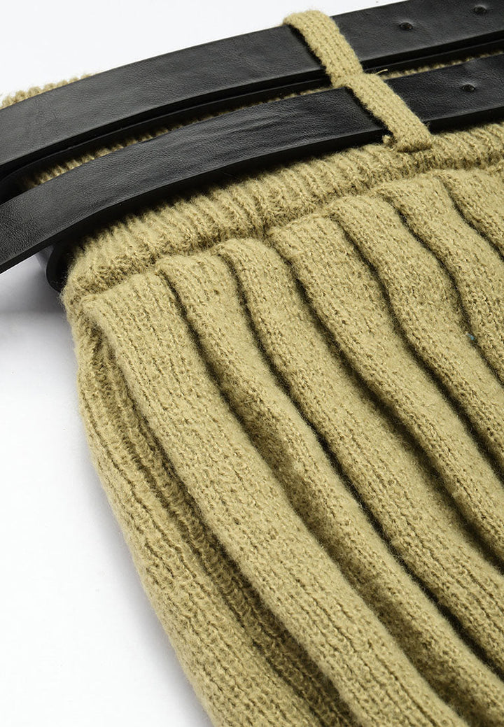 dual belt pleated skirt by ruw#color_olive