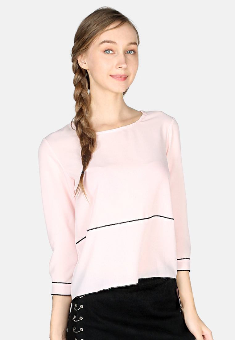 elbow sleeve casual top#color_dusty-pink
