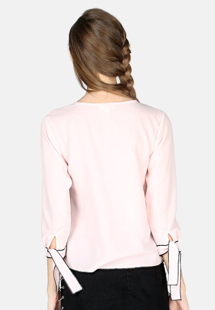 elbow sleeve casual top#color_dusty-pink