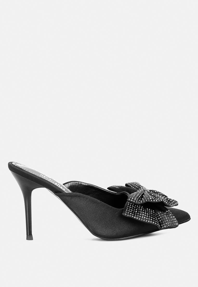 Mules con tacón y lazo de strass en azul Elisda#color_Black
