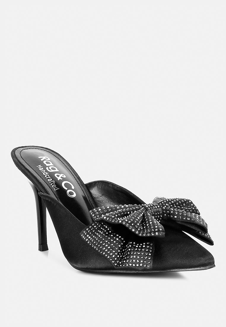 Mules con tacón y lazo de strass en azul Elisda#color_Black