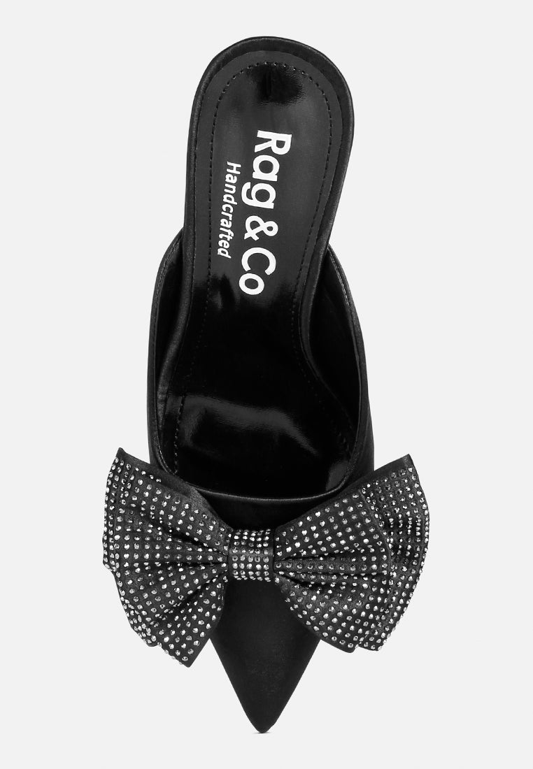 Mules con tacón y lazo de strass en azul Elisda#color_Black