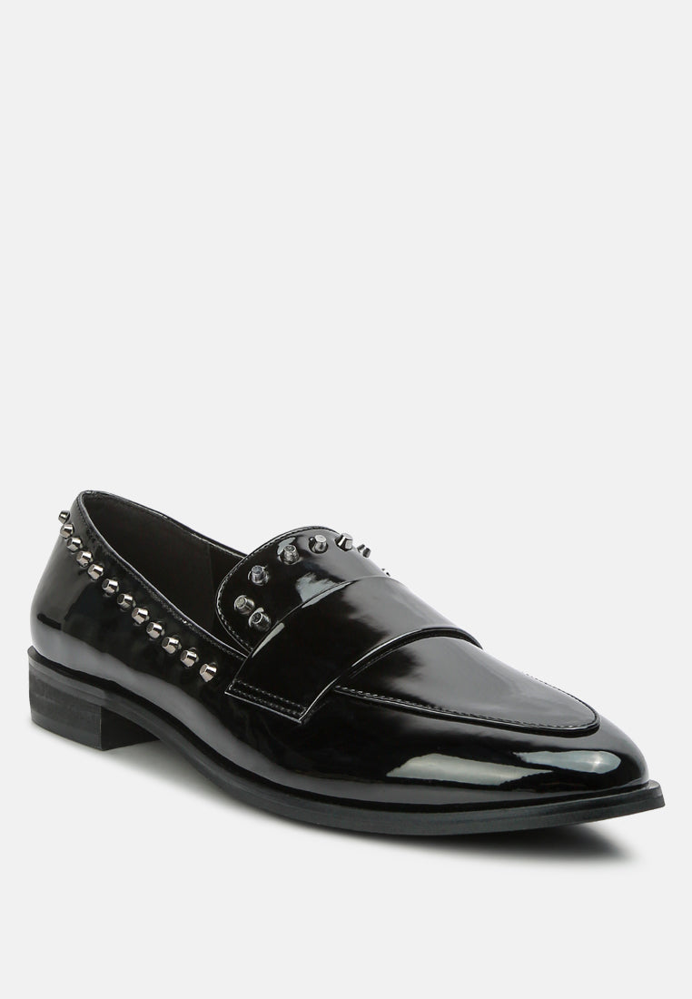 emilia patent stud penny loafers#color_black