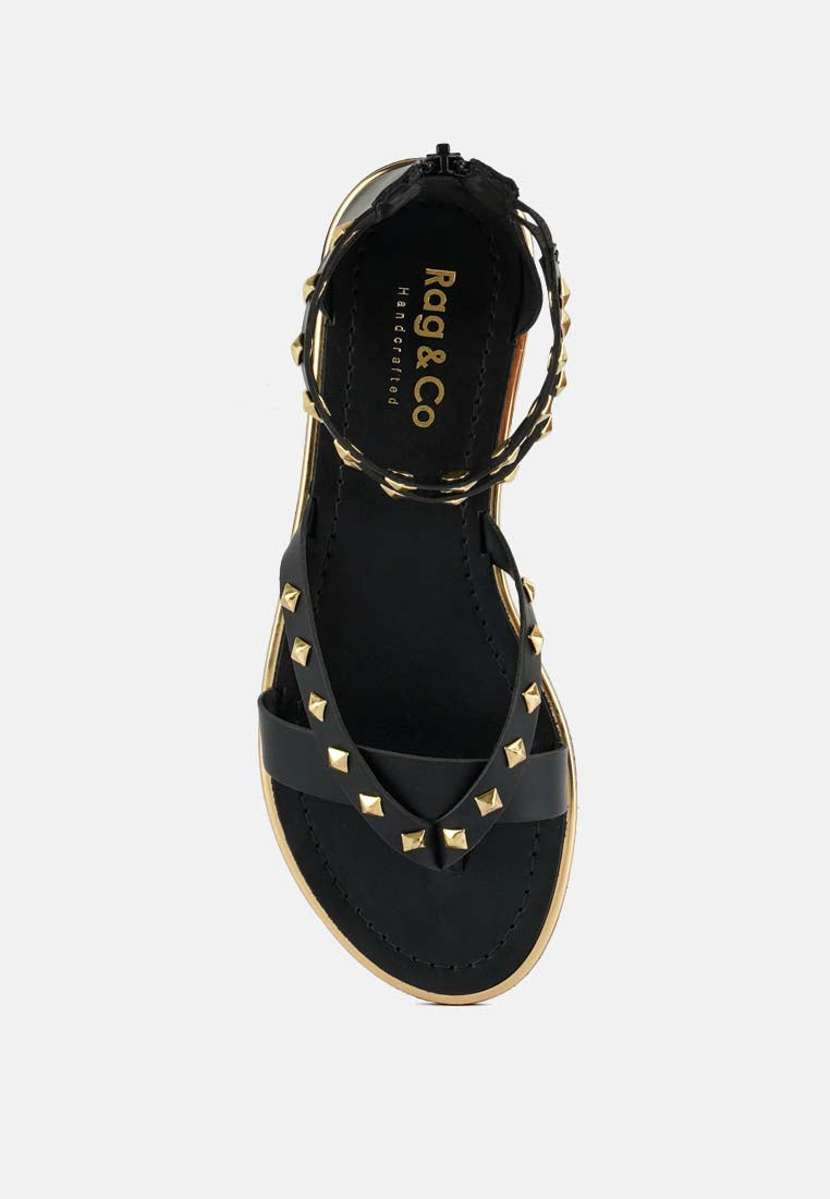 emmeth studs embellished flat sandals#color_black