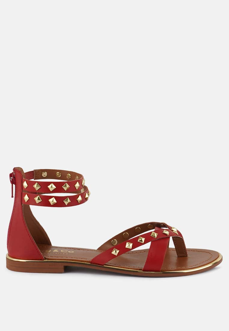 emmeth studs embellished flat sandals#color_red