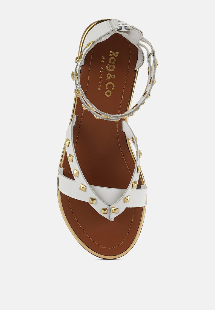 emmeth studs embellished flat sandals#color_white