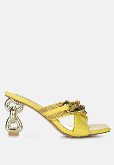 evelane metallic chain heeled diamante sandals#color_yellow