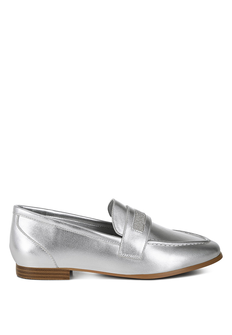 rhinestone strap metallic loafers by ruw#color_silver