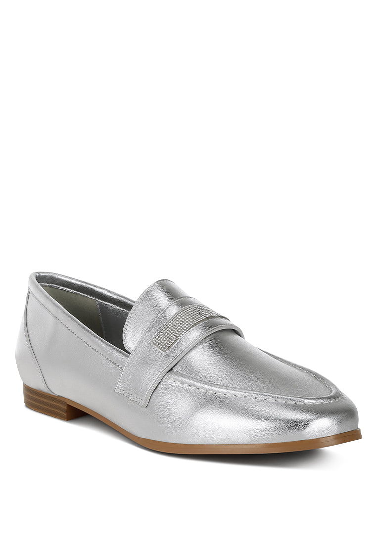 rhinestone strap metallic loafers by ruw#color_silver