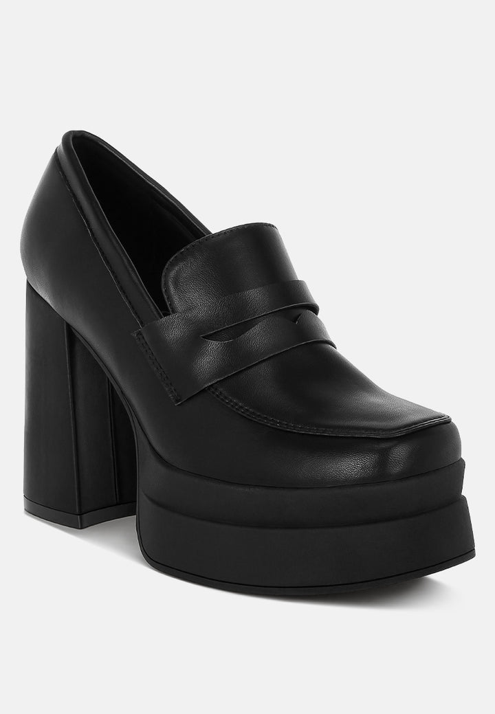 edwina chunky penny strap heeled loafers#color_black