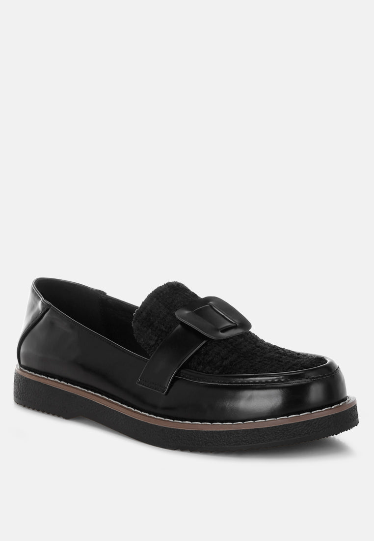 tweed & faux leather loafers by motes#color_black