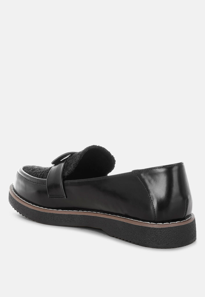 tweed & faux leather loafers by motes#color_black