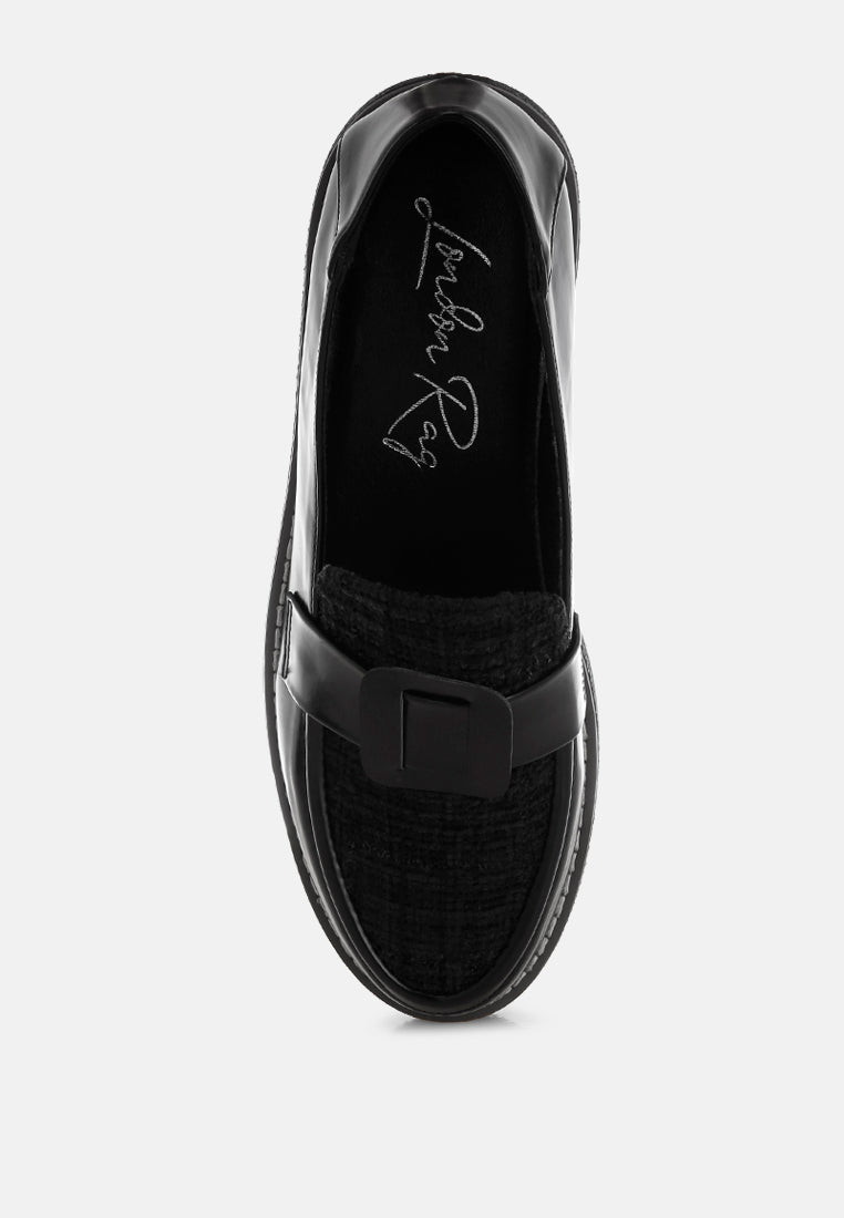 tweed & faux leather loafers by motes#color_black