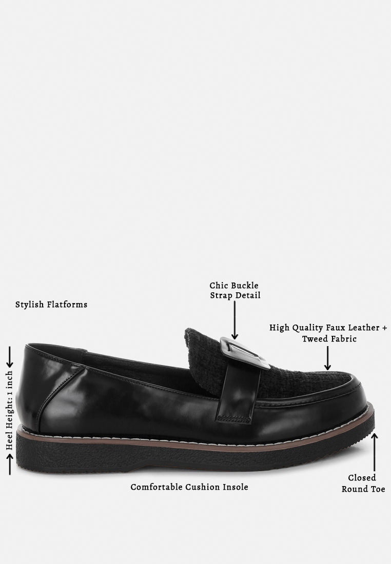 tweed & faux leather loafers by motes#color_black