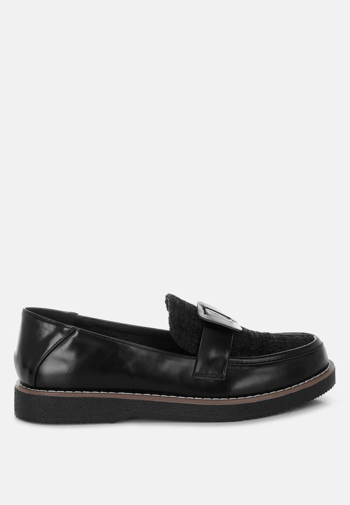 tweed & faux leather loafers by motes#color_black