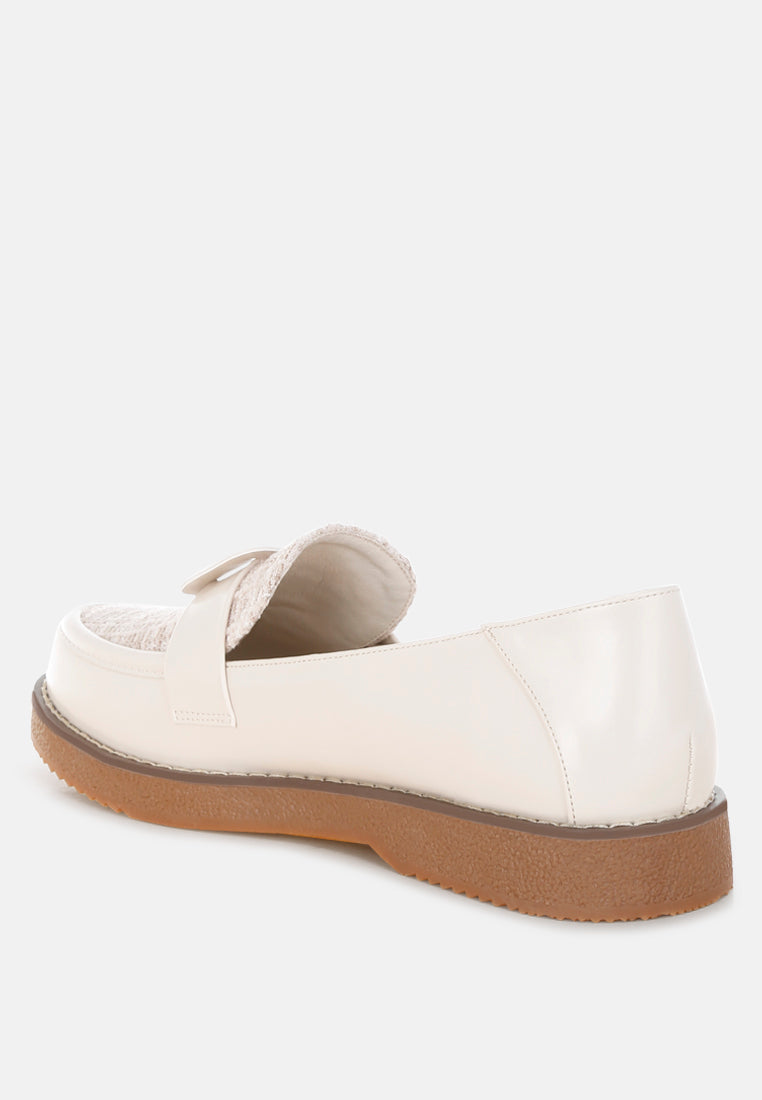 tweed faux leather loafers by ft#color_ivory
