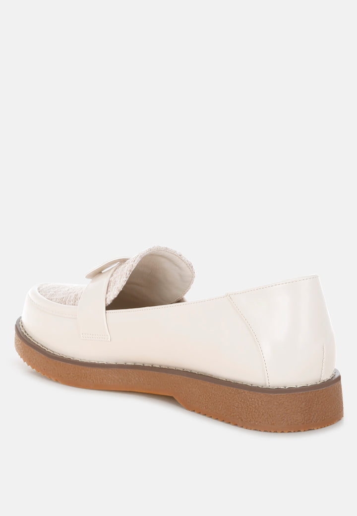 tweed faux leather loafers by ft#color_ivory