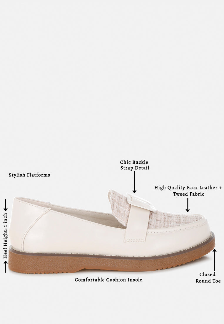 tweed & faux leather loafers by motes#color_ivory